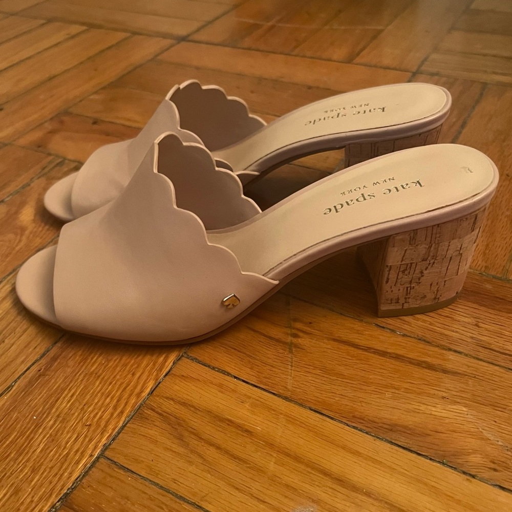 Kate Spade pink scallop edge cork heel